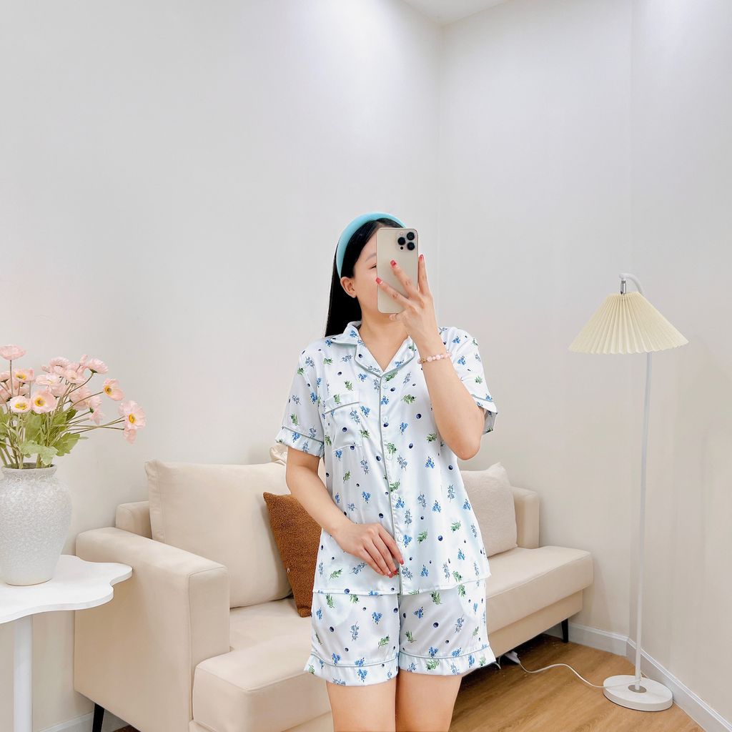 Pijama Lụa latin mềm mại Satino TNQN - Berry Blue