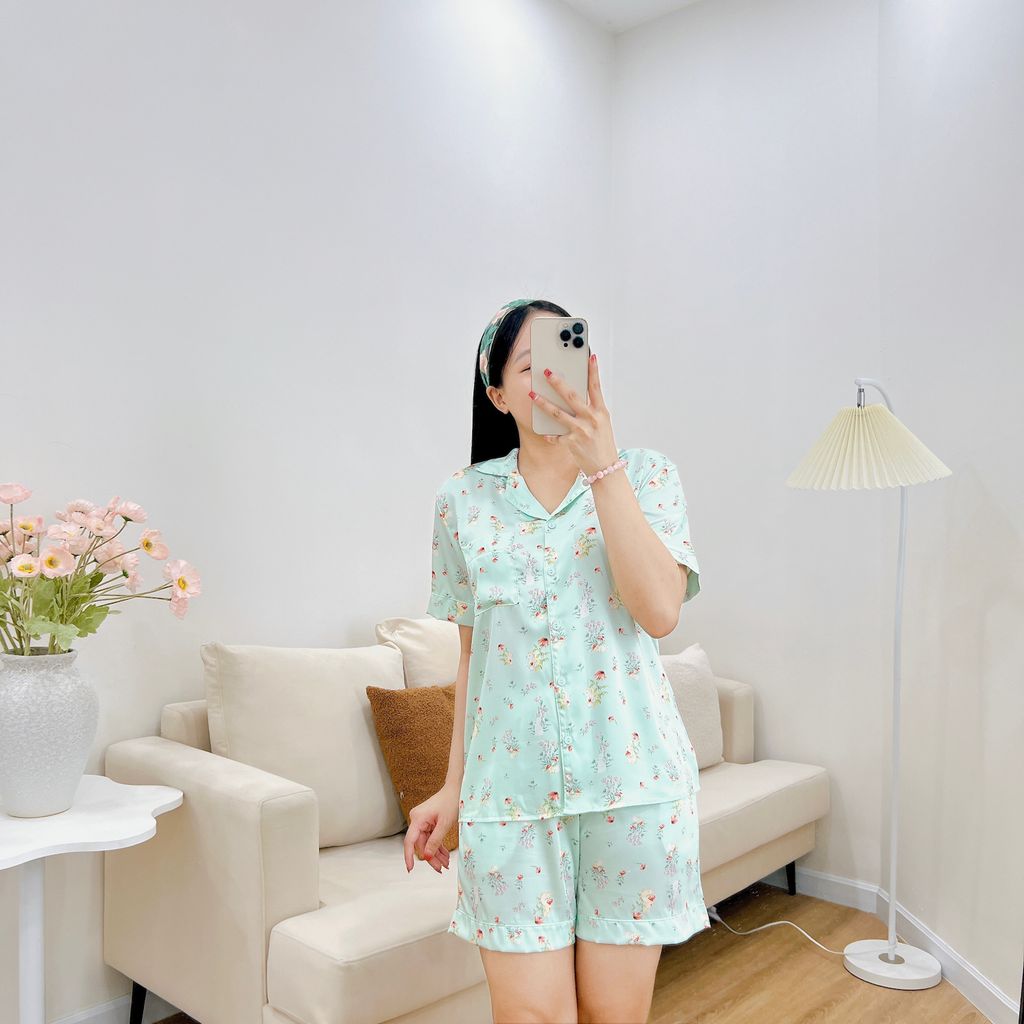 Pijama Lụa latin mềm mại Satino TNQN - Selby Mint