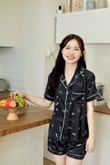 Pijama Lụa latin mềm mại Satino TNQN - Meow Black
