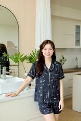 Pijama Lụa latin mềm mại, sang trọng Satino TNQN - Meow Black