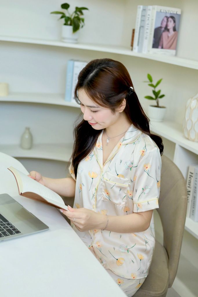 Pijama Lụa latin mềm mại Satino TNQN - Narci Ivory