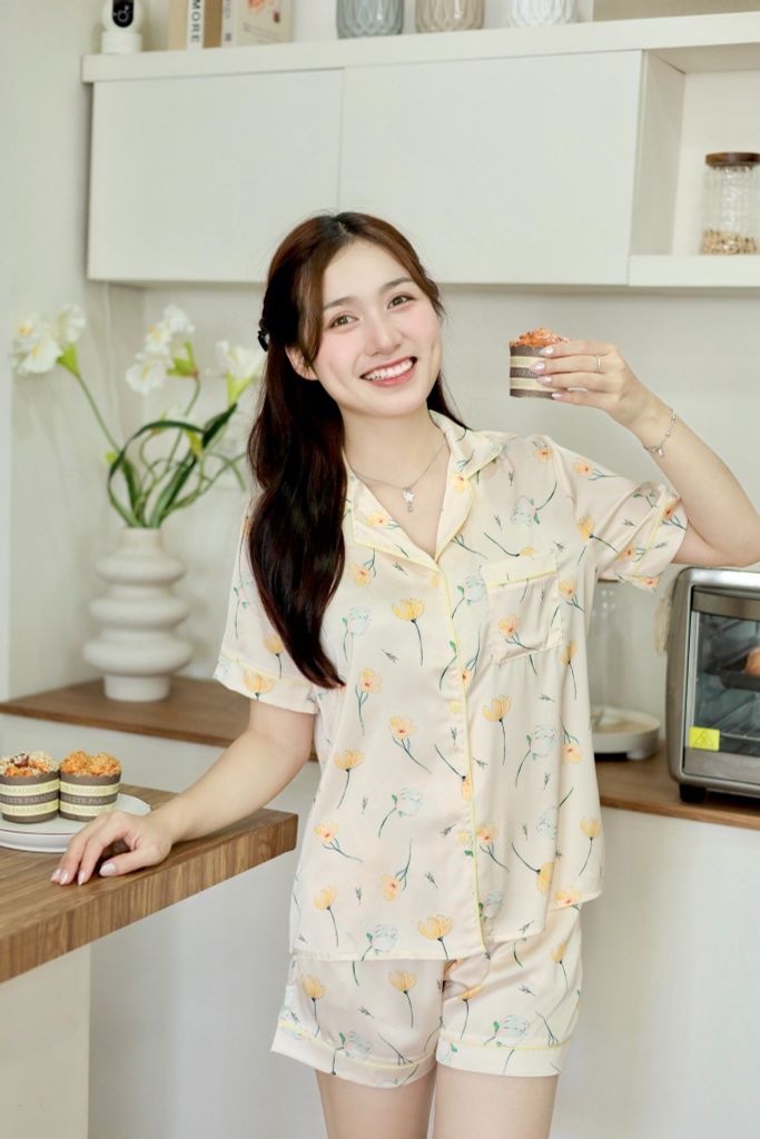 Pijama Lụa latin mềm mại, sang trọng Satino TNQN - Narci Ivory