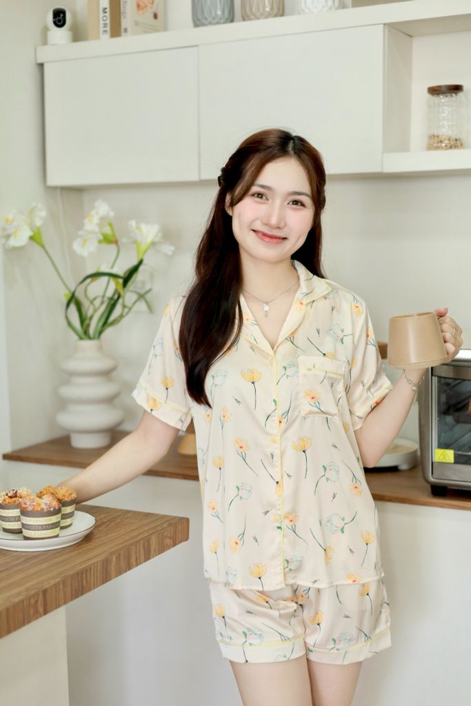 Pijama Lụa latin mềm mại Satino TNQN - Narci Ivory