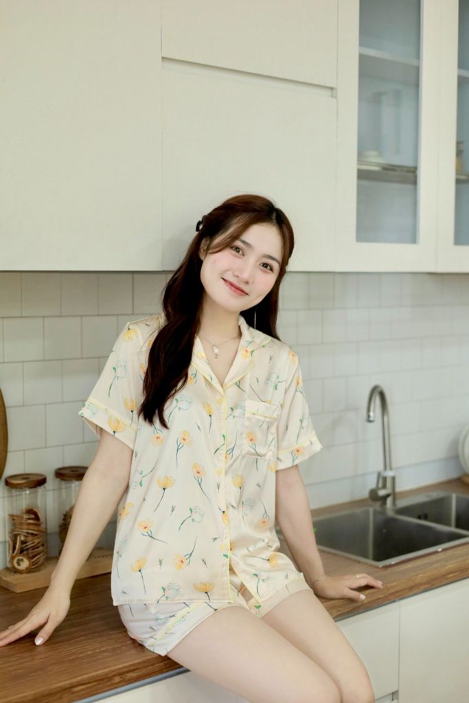 Pijama Lụa latin mềm mại, sang trọng Satino TNQN - Narci Ivory