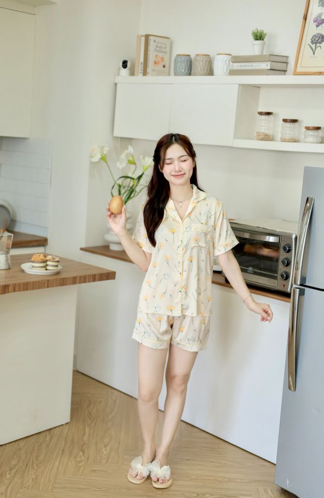 Pijama Lụa latin mềm mại Satino TNQN - Narci Ivory