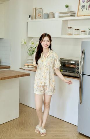 Pijama Lụa latin mềm mại Satino TNQN - Narci Ivory