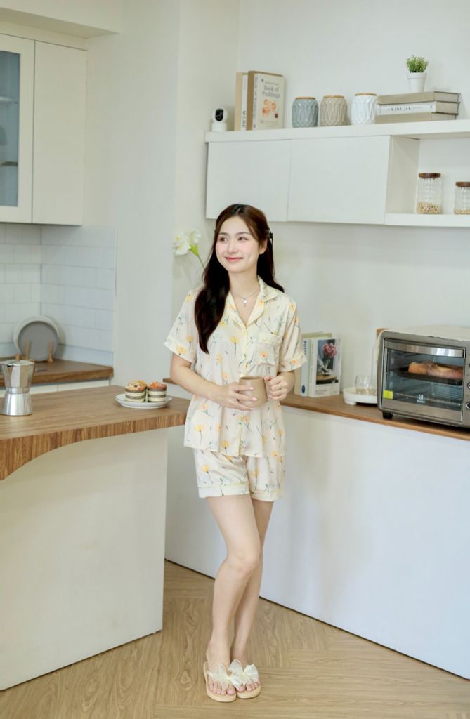 Pijama Lụa latin mềm mại Satino TNQN - Narci Ivory