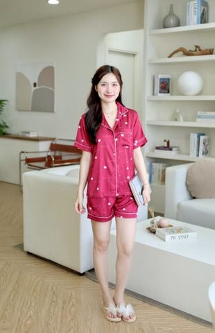 Pijama Lụa latin mềm mại Satino TNQN - Love Red Wine