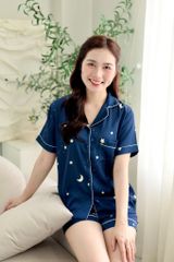 Pijama Lụa latin mềm mại Satino TNQN - Star Dark Blue