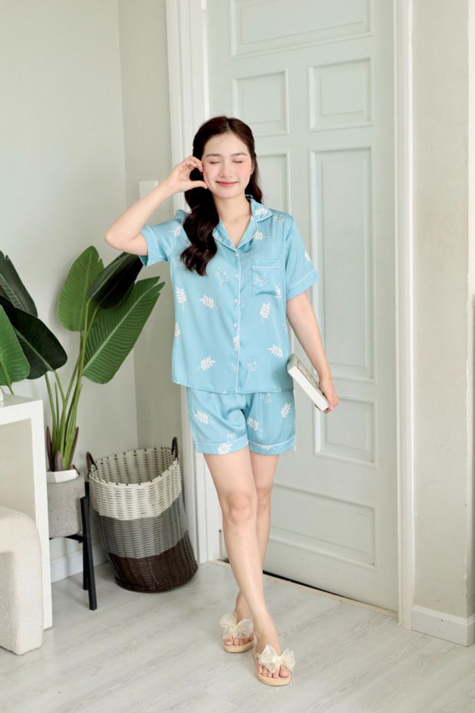 Pijama Lụa latin mềm mại Satino TNQN - Leaf Blue