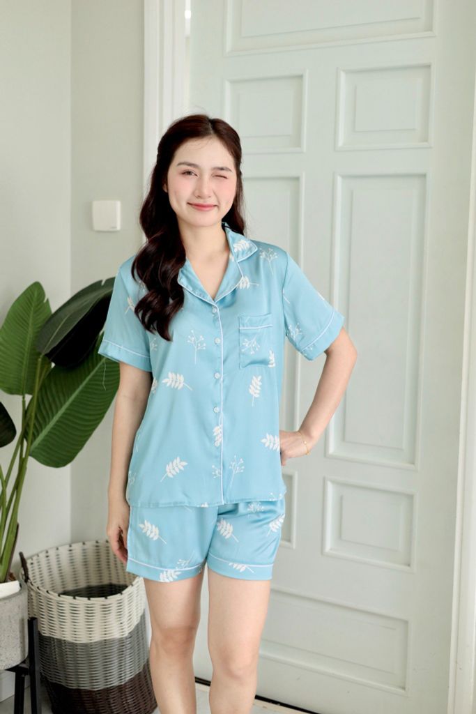 Pijama Lụa latin mềm mại Satino TNQN - Leaf Blue