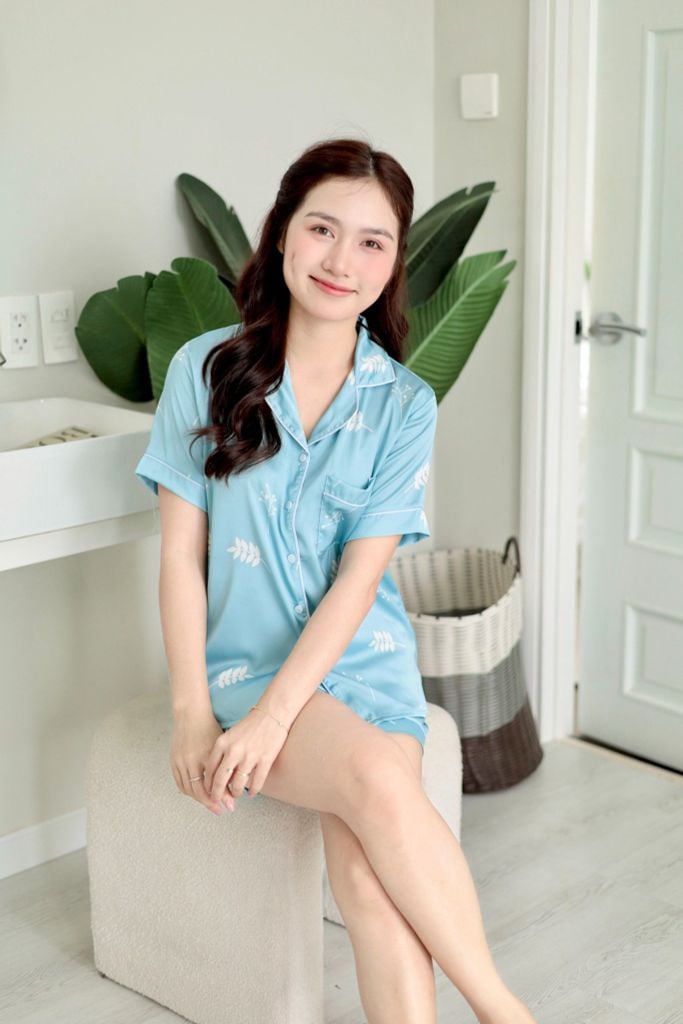 Pijama Lụa latin mềm mại Satino TNQN - Leaf Blue