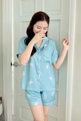 Pijama Lụa latin mềm mại Satino TNQN - Leaf Blue