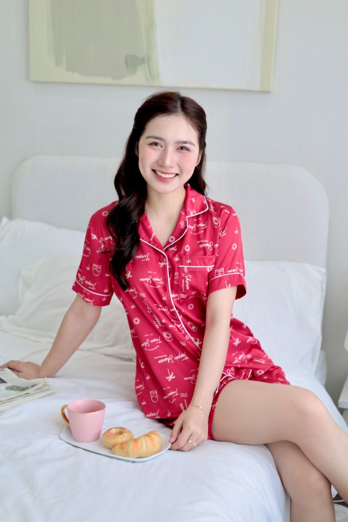 Pijama Lụa latin mềm mại Satino TNQN - Tropical Red