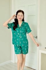 Pijama Lụa latin mềm mại Satino TNQN - Heart Dark Green
