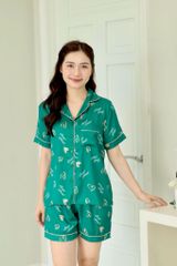 Pijama Lụa latin mềm mại Satino TNQN - Heart Dark Green