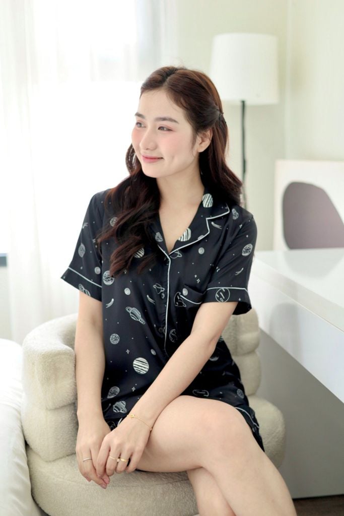 Pijama Lụa latin mềm mại Satino TNQN - Earth Black