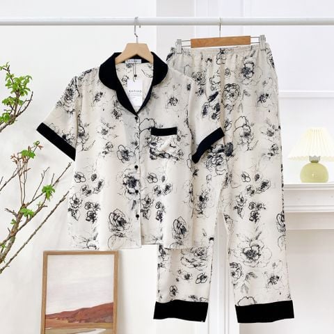 Đồ bộ mặc nhà, đồ ngủ, Pijama nữ Lụa TNQD Satino - Lyna Black