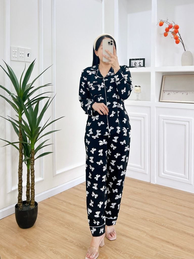Pijama nữ Lụa Mango TDQD Satino - Bow Black