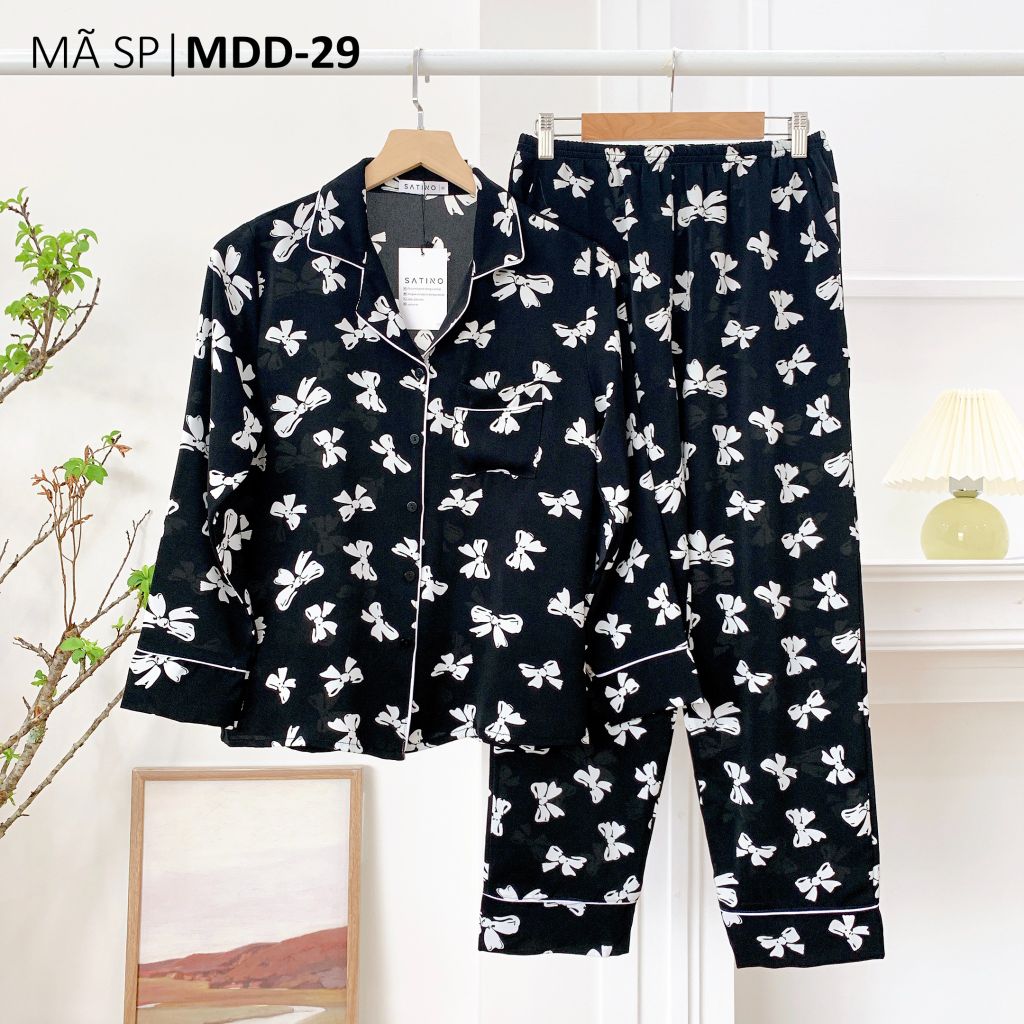Pijama nữ Lụa Mango TDQD Satino - Bow Black