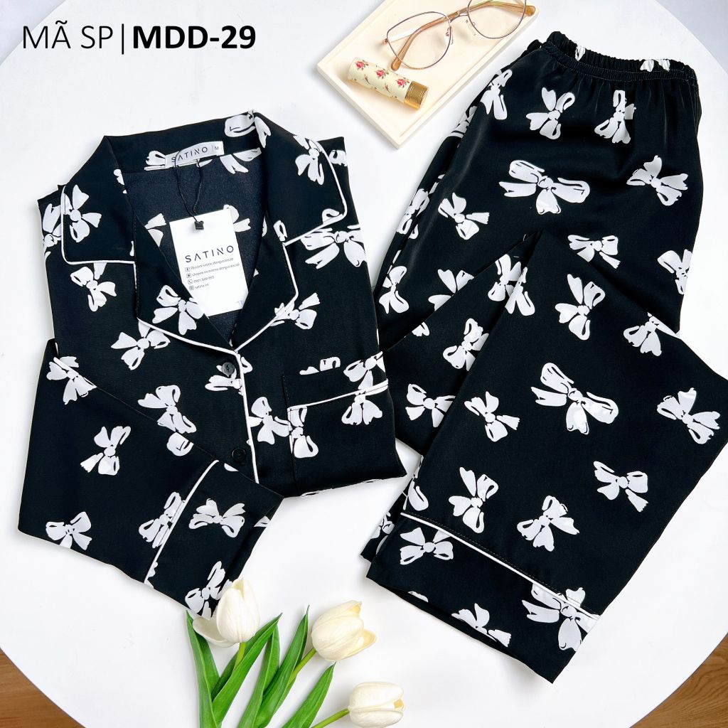 Pijama nữ Lụa Mango TDQD Satino - Bow Black