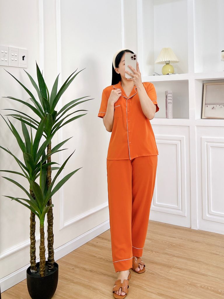 Đồ bộ mặc nhà, đồ ngủ, Pijama nữ Lụa màu trơn TNQD Satino - Orange