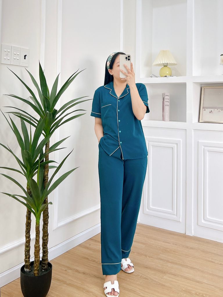 Đồ bộ mặc nhà, đồ ngủ, Pijama nữ Lụa màu trơn TNQD Satino - Mallard Green