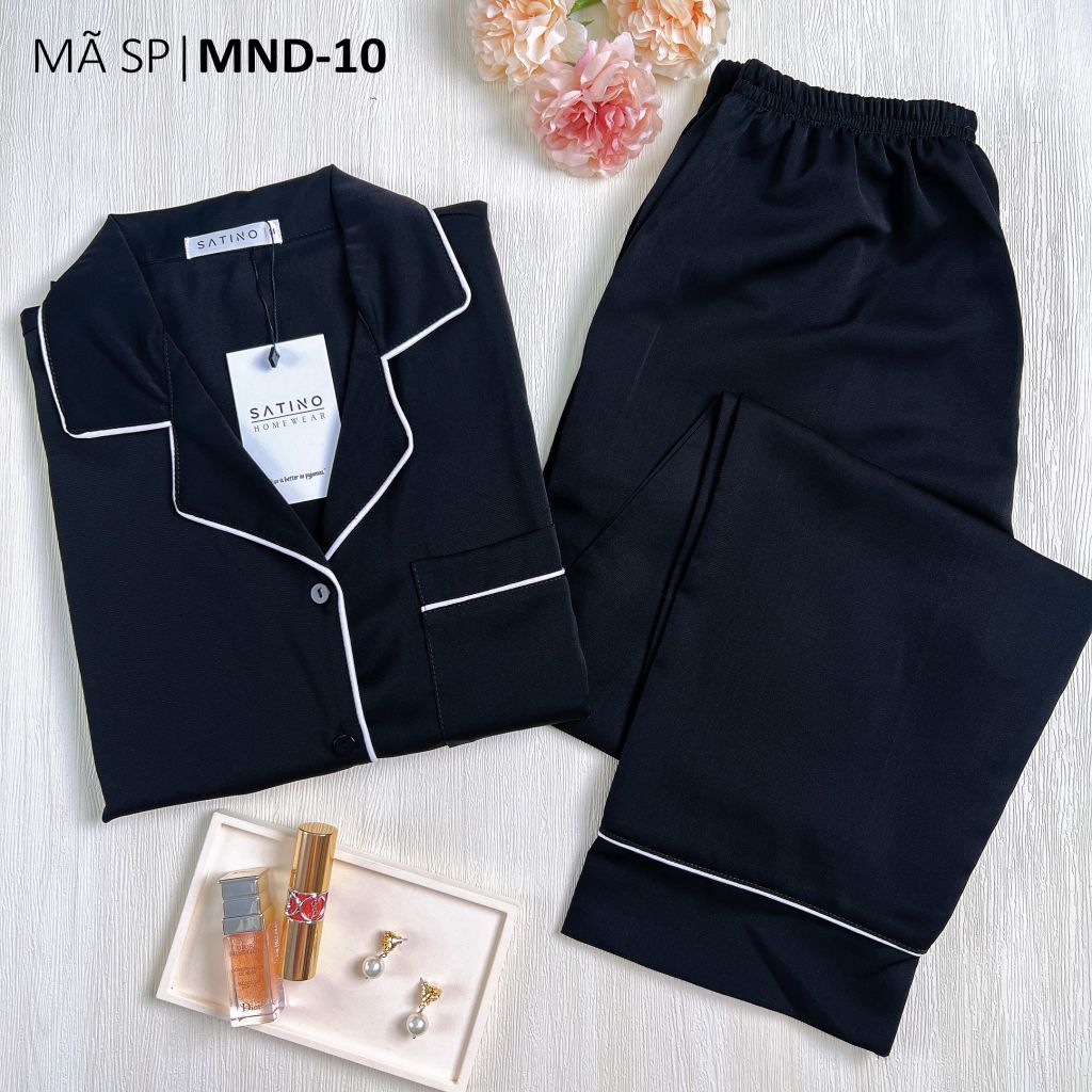 Đồ bộ mặc nhà, đồ ngủ, Pijama nữ Lụa màu trơn TNQD Satino - Black