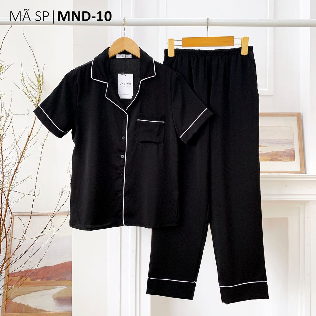 Đồ bộ mặc nhà, đồ ngủ, Pijama nữ Lụa màu trơn TNQD Satino - Black