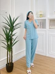 Đồ bộ mặc nhà, đồ ngủ Pijama nữ lụa màu trơn TNQD Satino - Blue