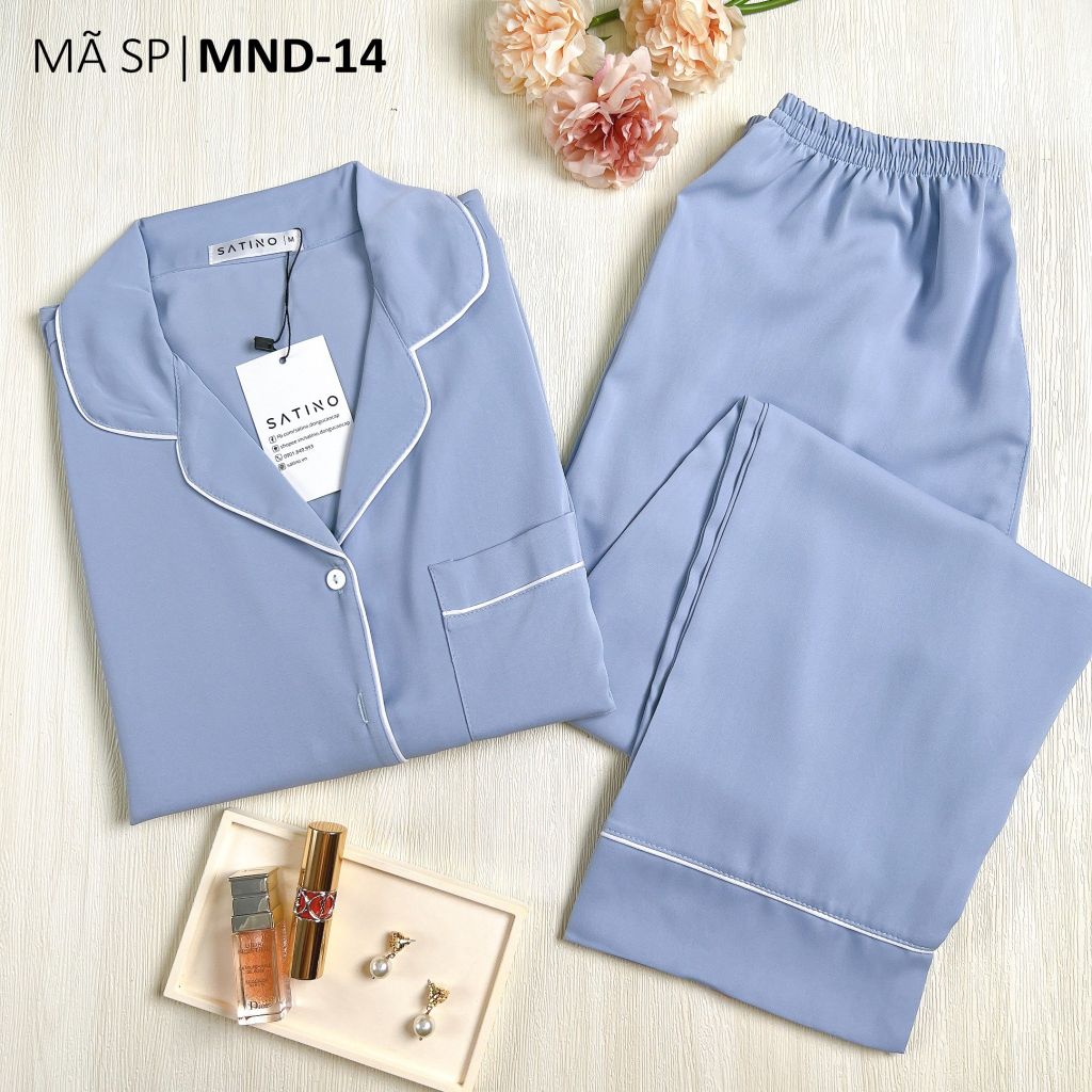 Đồ bộ mặc nhà, đồ ngủ, Pijama nữ Lụa màu trơn TNQD Satino - Blue Gray