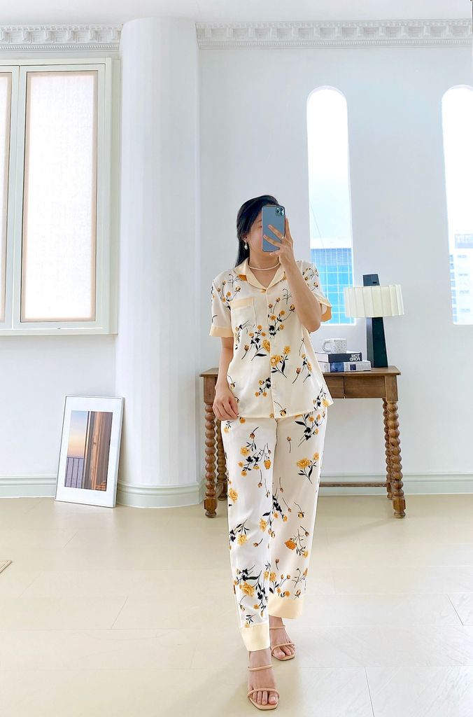 Đồ bộ mặc nhà, đồ ngủ, Pijama nữ Lụa TNQD Satino - Grace Cream