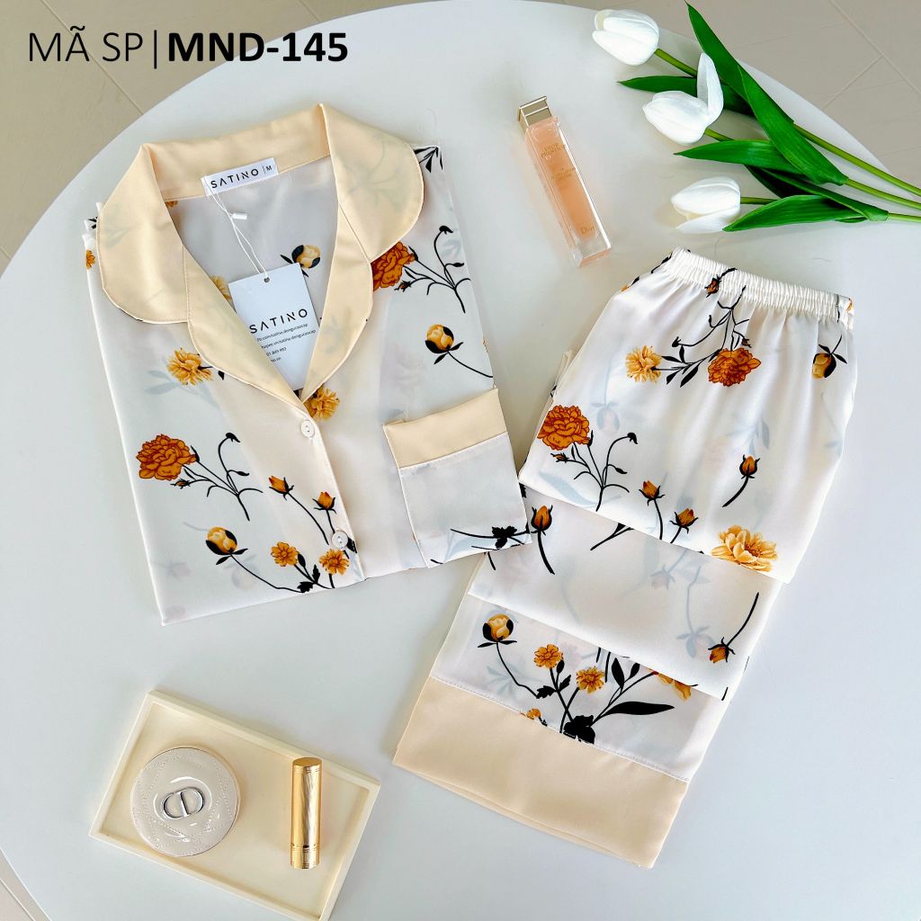 Đồ bộ mặc nhà, đồ ngủ, Pijama nữ Lụa TNQD Satino - Grace Cream