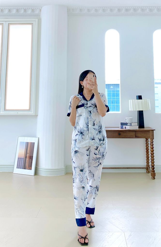 Đồ bộ mặc nhà, đồ ngủ, Pijama nữ Lụa TNQD Satino - Riley Dark Blue