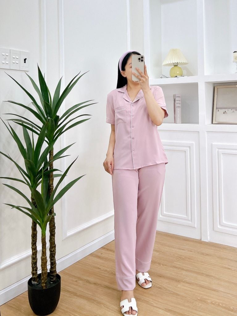 Đồ bộ mặc nhà, đồ ngủ, Pijama nữ Lụa màu trơn TNQD - Lilac
