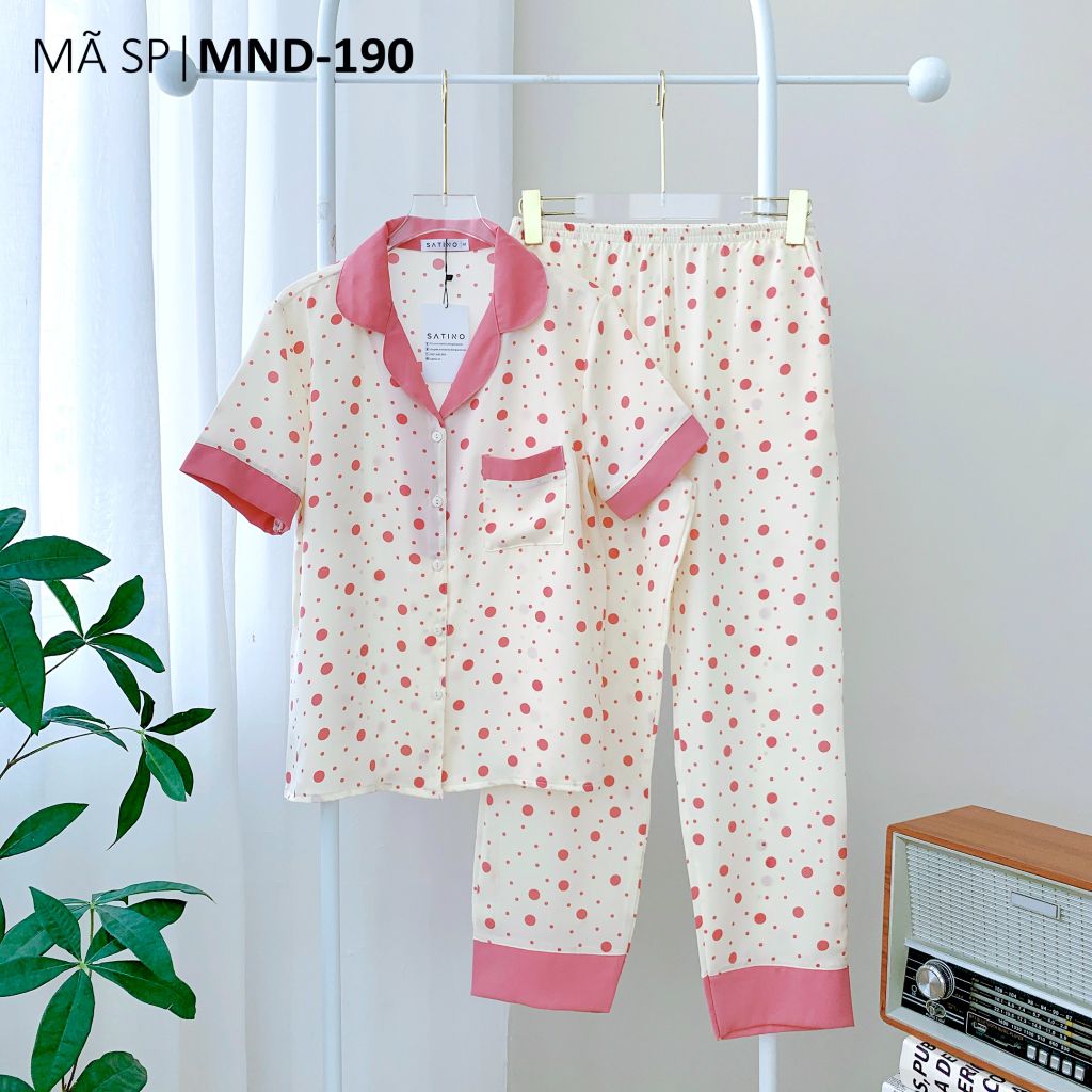 Pijama lụa mango mềm mại, không nhăn Satino TNQD - Polka Pink