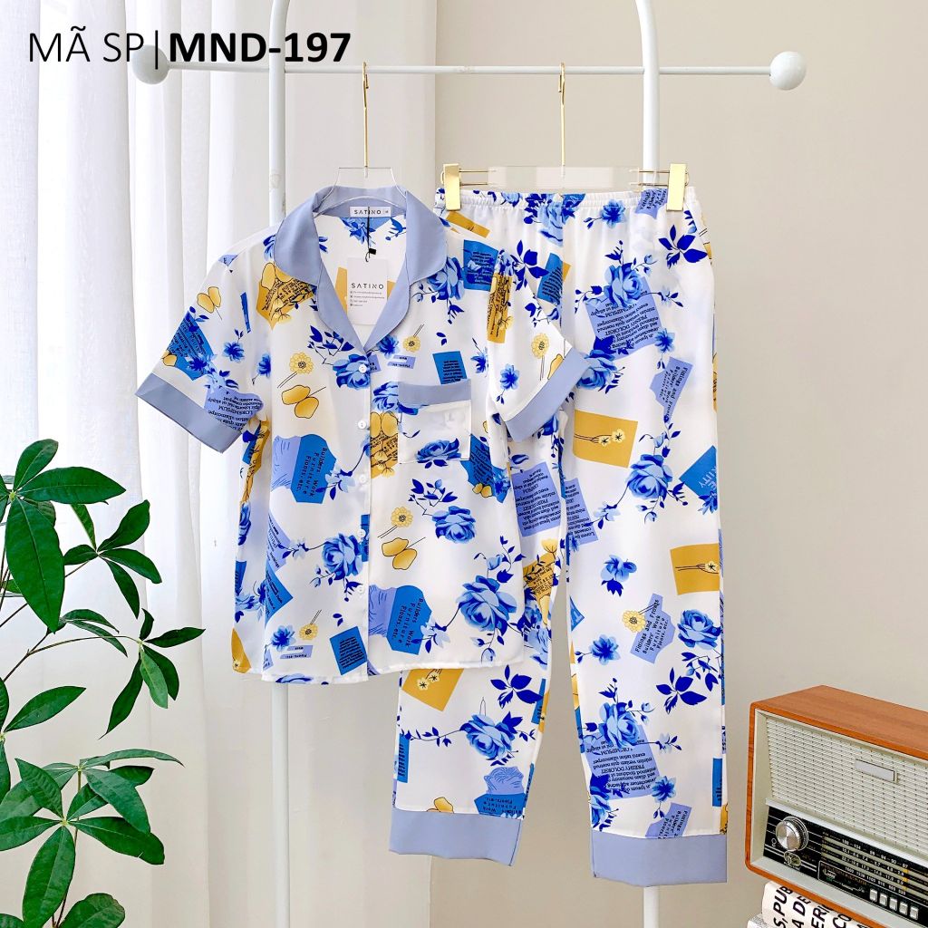 Pijama lụa mango mềm mại, không nhăn Satino TNQD - Monie Blue Gray