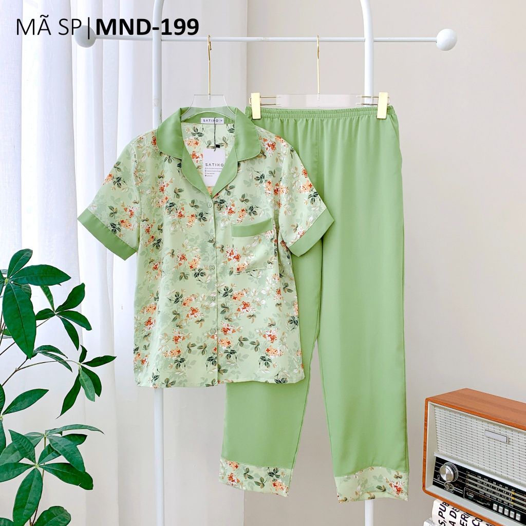 Pijama lụa mango mềm mại, không nhăn Satino TNQD - Hemi Olive