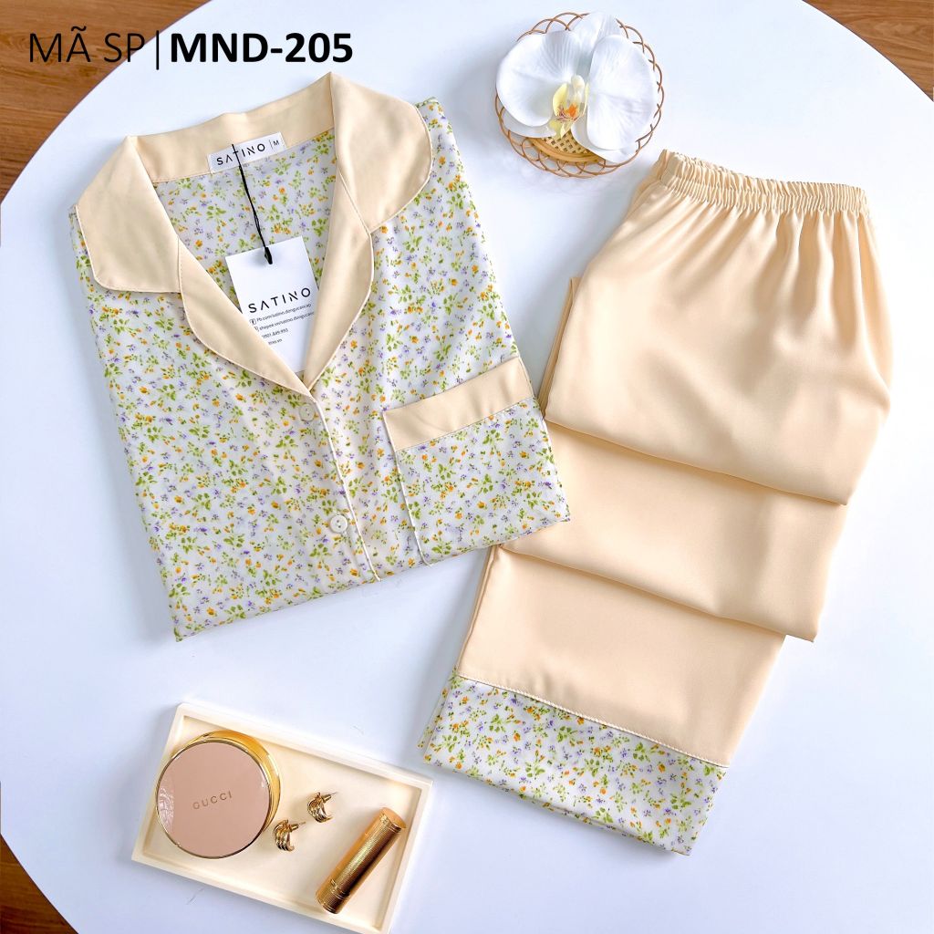 Pijama lụa mango mềm mại, không nhăn Satino TNQD - Vana Cream