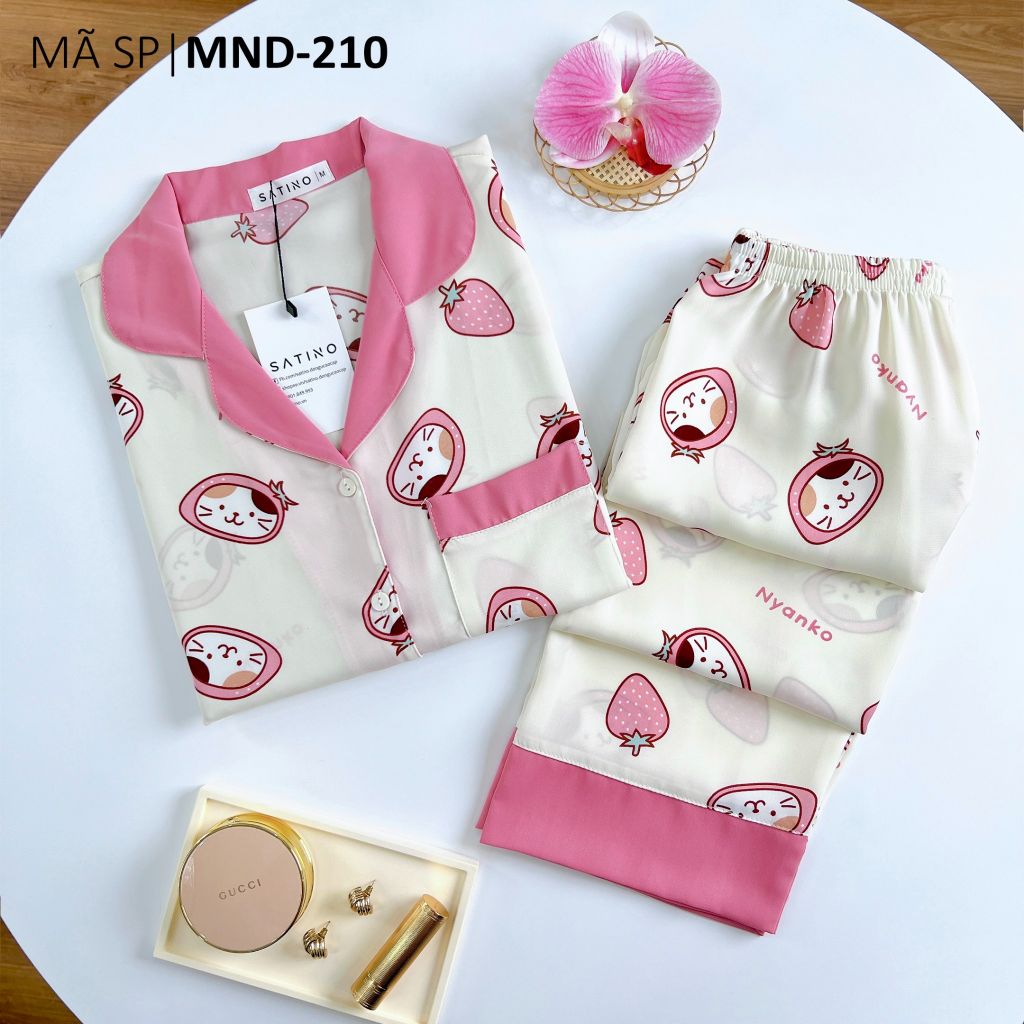 Pijama lụa mango mềm mại, không nhăn Satino TNQD - Neko Cream
