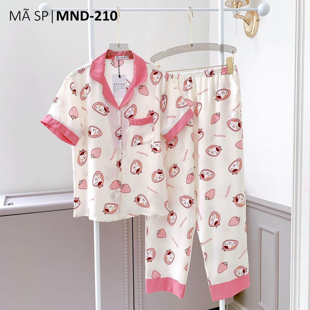 Pijama lụa mango mềm mại, không nhăn Satino TNQD - Neko Cream