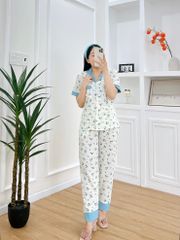 Pijama lụa mango mềm mại, không nhăn Satino TNQD - Cami Blue