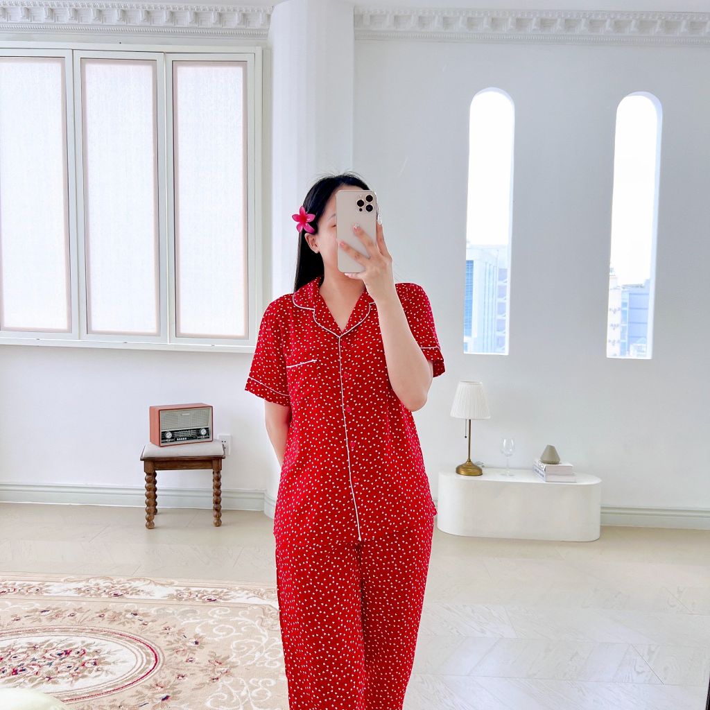 Pijama lụa mango mềm mại, không nhăn Satino TNQD - Nami Red