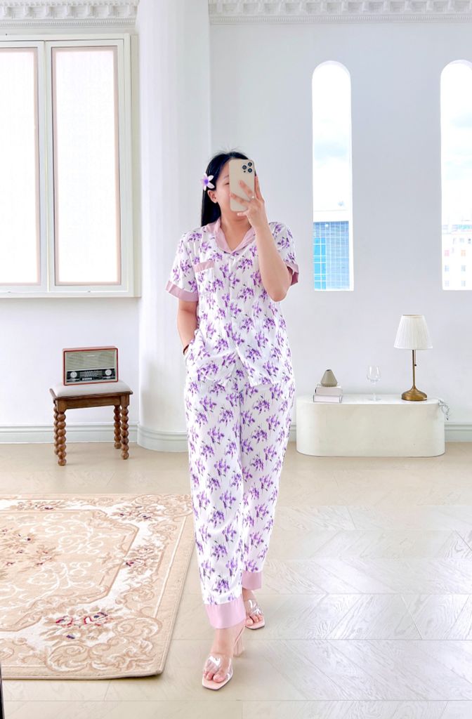 Pijama lụa mango mềm mại, không nhăn Satino TNQD - Rita Lilac