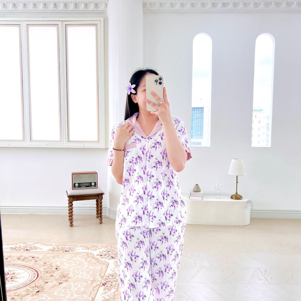 Pijama lụa mango mềm mại, không nhăn Satino TNQD - Rita Lilac