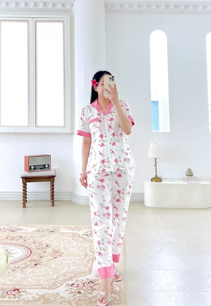 Pijama lụa mango mềm mại, không nhăn Satino TNQD - Niva Pink