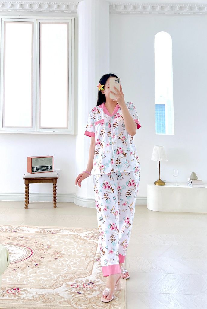 Pijama lụa mango mềm mại, không nhăn Satino TNQD - Averie Pink