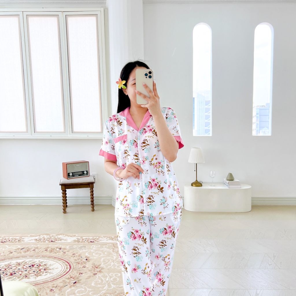 Pijama lụa mango mềm mại, không nhăn Satino TNQD - Averie Pink