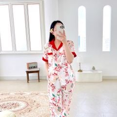 Pijama lụa mango mềm mại, không nhăn Satino TNQD - Floral Red
