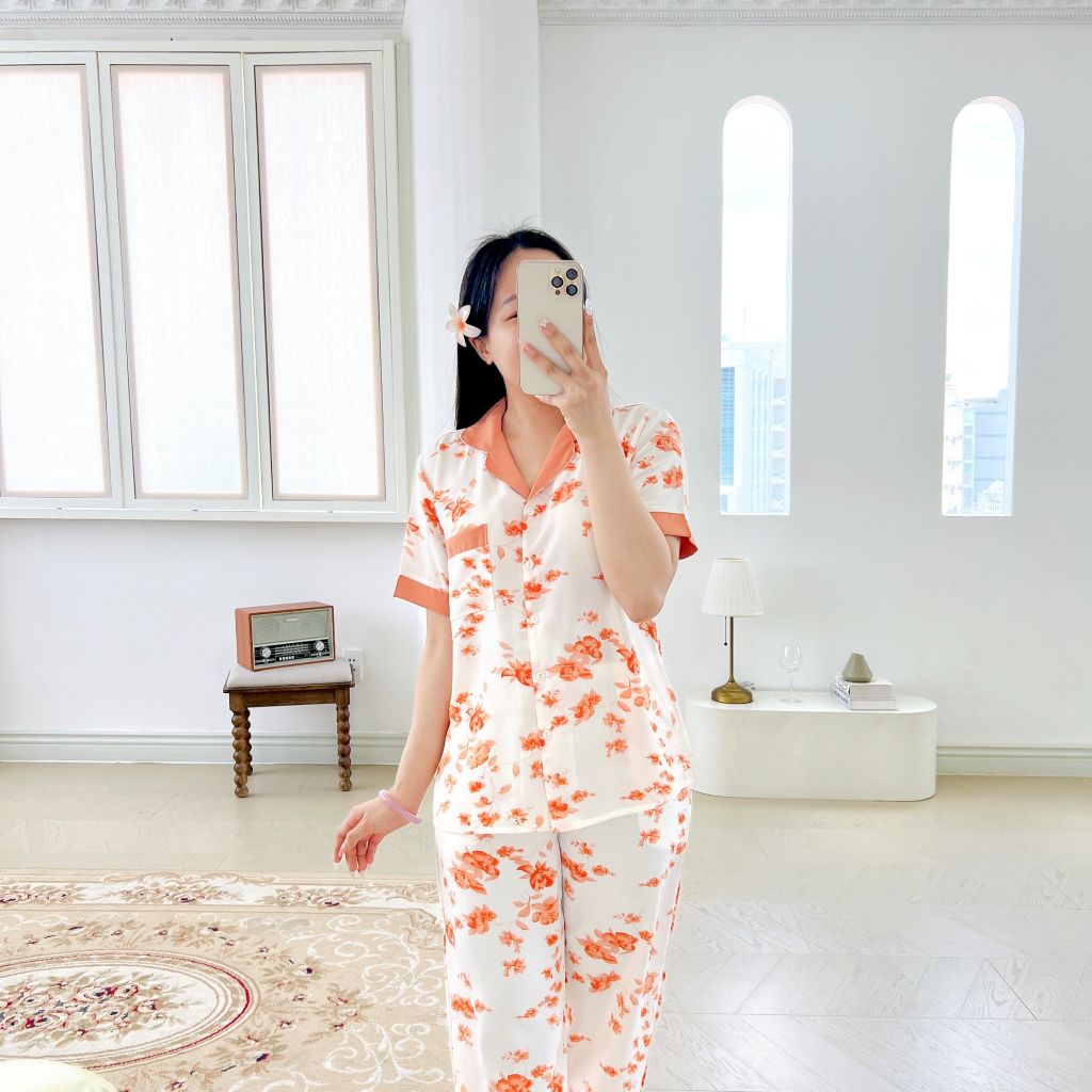 Pijama lụa mango mềm mại, không nhăn Satino TNQD - Remy Orange